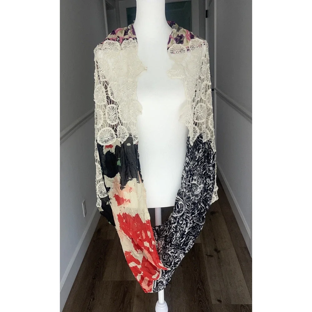 Anthropologie Vismaya Patchwork Crochet Infinity Scarf Boho Artsy 25